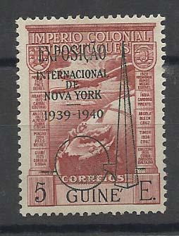 1144.jpg -     Lote:    1144            Guiné       Descrição:         1938 &mdash; Correio aéreo. Império Colonial Português, com sobrecarga "Exposição Internacional de Nova York 1939-1940. CE CA7A. Valor de catálogo &euro; 140,00.        **       Valor Base:     &euro; 25,00     Valor Venda:     &euro; 25,00       