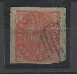1169.jpg -     Lote:    1169            Índia       Descrição:         1876 &mdash; Nativos. Tipo IIB. CE28, 20 reis vermelho, papel fino. Valor de catálogo &euro; 35,00.        O       Valor Base:     &euro; 8,00     Valor Venda:     &euro; 8,00       