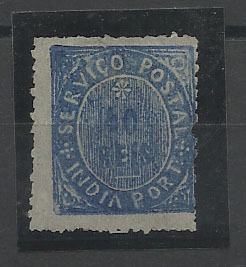 1172.jpg -     Lote:    1172            Índia       Descrição:         1876 &mdash; Nativos. Tipo III. CE42, 40 reis azul, papel fino azulado. Valor de catálogo &euro; 35,00.        **       Valor Base:     &euro; 10,00     Valor Venda:     Retirado     