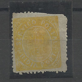 1174.jpg -     Lote:    1174            Índia       Descrição:         1876 &mdash; Nativos. Tipo III. CE44, 200 reis amarelo, papel fino azulado. Valor de catálogo &euro; 152,00.        **       Valor Base:     &euro; 40,00     Valor Venda:     &euro; 55,00       