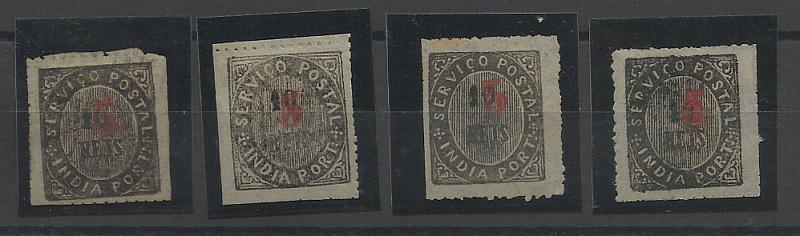 1175.jpg -     Lote:    1175            Índia       Descrição:         1881 &mdash; Nativos. Com sobretaxa. CE62, 5 s/ 10 reis preto. Tipo ID. Lote de 5 selos. Valor de catálogo &euro; 80,00.        **       Valor Base:     &euro; 20,00     Valor Venda:     &euro; 20,00       