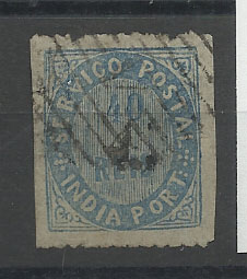 1182.jpg -     Lote:    1182            Índia       Descrição:         1883 &mdash; Nativos. Com sobretaxa em meda local. CE123, 4 &frac12; s/ 40 reis azul tipo IIB. Valor de catálogo &euro; 65,00.        O       Valor Base:     &euro; 15,00     Valor Venda:     &euro; 22,00       