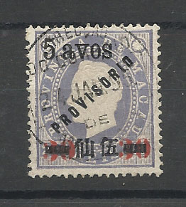 1201.jpg -     Lote:    1201            Macau       Descrição:         1894 &mdash; D. Luís I com sobretaxa e sobrecarga PROVISORIO. Valores locais. CE69, 5 avos s/ 30 reis s/ 200 reis, denteado 13 &frac12;. Valor de catálogo &euro; 111,00.        O       Valor Base:     &euro; 20,00     Valor Venda:     Retirado     