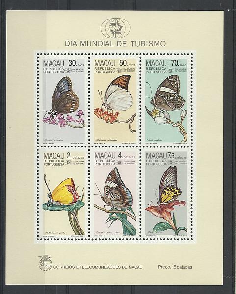 1220.jpg -     Lote:    1220            Macau       Descrição:         1985 &mdash; Dia Mundial do Turismo &mdash; Borboletas. CE BLC3. Valor de catálogo &euro; 65,00.        BLC***       Valor Base:     &euro; 25,00     Valor Venda:     &euro; 36,00       
