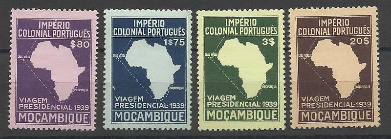 1246.jpg -     Lote:    1246            Moçambique       Descrição:         1939 &mdash; Segunda Viagem Presidencial às Colónias. CE308/311. Série completa. Valor de catálogo &euro; 215,00.        **       Valor Base:     &euro; 30,00     Valor Venda:     &euro; 65,00       