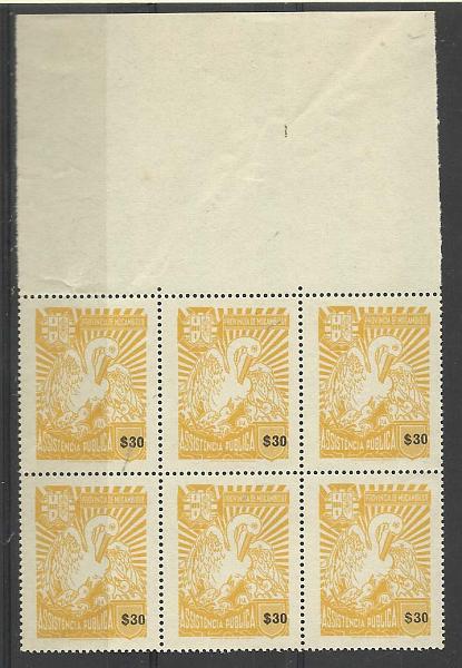1256.jpg -     Lote:    1256            Moçambique       Descrição:         1963/64 &mdash; Imposto Postal. Assistência. Tipo Pelicano. Legenda "Província de Moçambique". CE60, $30 amarelo. Bloco de 6 selos (3x2) bordo superior de folha.        ***       Valor Base:     &euro; 5,00     Valor Venda:     &euro; 5,00       