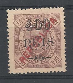 1262.jpg -     Lote:    1262            Lourenço Marques       Descrição:         1917 &mdash; D. Carlos I, com sobrecarga REPUBLICA local. NÃO CATALOGADO. 400 s/ 100 reis, denteado 12 &frac12;.        *       Valor Base:     &euro; 50,00     Valor Venda:     &euro; 75,00       