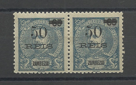 1280.jpg -     Lote:    1280            Zambézia       Descrição:         1905 &mdash; D. Carlos Mouchon, com sobretaxa. CE54, 50 s/ 65 reis. Par horizontal. Selo da esquerda com sobrecarga tipo II. Valor de catálogo &euro; 190,00.        **       Valor Base:     &euro; 35,00     Valor Venda:     &euro; 75,00       