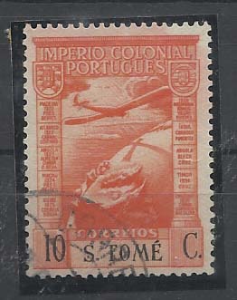 1302.jpg -     Lote:    1302            S. Tomé e Príncipe       Descrição:         1938 &mdash; Correio Aéreo. Império Colonial Português. Legenda S. Tomé. CE CA1, 10c vermelho laranja. Valor de catálogo &euro; 101,00.        O       Valor Base:     &euro; 20,00     Valor Venda:     &euro; 22,00       