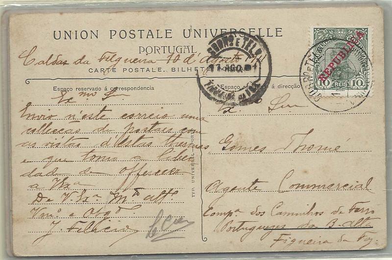1368.jpg -     Lote:    1368            Portugal       Descrição:         Carimbos circulares datados, tipo 1880. Lote com 4 postais ilustrados circulados com selos de D. Manuel II, e obliterados com carimbos de "MOGOFORES", "CANAS DE SENHORIM", "CARAMUJO" e "TORRE (ENTRE OS RIOS".        Lote       Valor Base:     &euro; 10,00     Valor Venda:     &euro; 18,00       