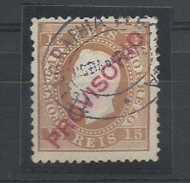 1416.jpg -     Lote:    1416            Portugal       Descrição:         Carimbos da telegrafia eléctrica. 1892/93 &mdash; D. Luís I. Sobrecarga PROVISORIO. CE84, 15 reis castanho com carimbo batido a preto "TELEGRAPHIA ELECTRICA / ALDEIA DA PONTE".        O       Valor Base:     &euro; 10,00     Valor Venda:     &euro; 14,00       