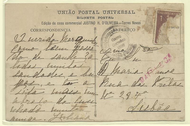 1436.jpg -     Lote:    1436            Portugal       Descrição:         Carimbos da Greve dos Correios. Postal ilustrado para Lisboa. Carimbo de duplo círculo batido a preto "CONFEDERAÇÃO PATRONAL / GREVE / CORREIOS / 1920 / LISBOA &mdash; PORTUGAL". Selos arrancados.        PI       Valor Base:     &euro; 8,00     Valor Venda:     Retirado     