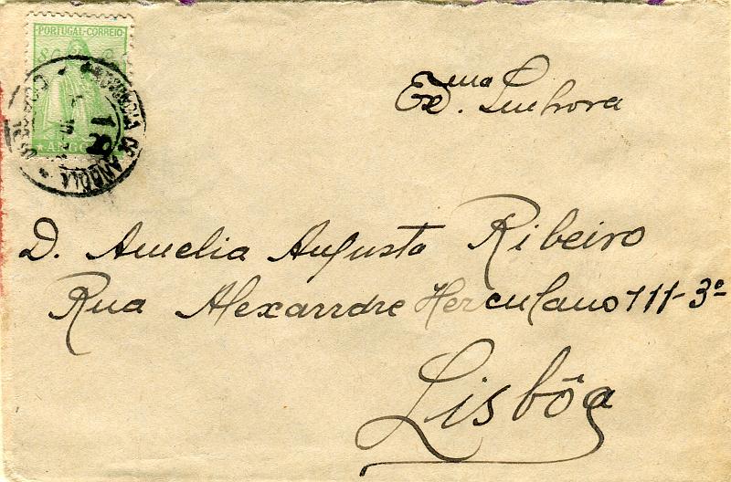 1444.jpg -     Lote:    1444            Angola       Descrição:         Carimbos numéricos volantes. 1932 &mdash; Ceres. Sobrescrito circulado da Ganda (01.10.34) para Lisboa com trânsito pelo Lobito (02.10.34) com selo de 80c CE239, obliterado com carimbo numérico volante n.º 18 (atribuído à Estação postal da Ganda).        Carta       Valor Base:     &euro; 30,00     Valor Venda:     Retirado     