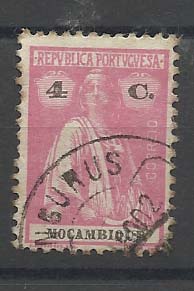 1465.jpg -     Lote:    1465            Moçambique       Descrição:         Carimbos circulares datados. 1914 &mdash; Ceres. Selo de 4c, CE225. Obliterado com carimbo batido a preto "ANGURUS / ZAMBÉZIA"        O       Valor Base:     &euro; 20,00     Valor Venda:     Retirado     
