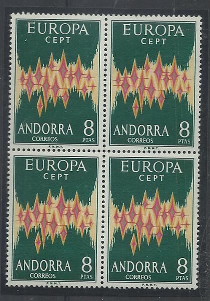 1565.jpg -     Lote:    1565                   Descrição:         Andorra. 1972 &mdash; Europa CEPT. Quadra.        ***       Valor Base:     &euro; 80,00     Valor Venda:     Retirado     