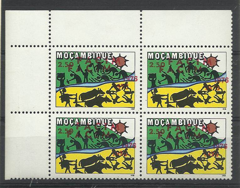 1582.jpg -     Lote:    1582                   Descrição:         Moçambique * Palops. 1976 &mdash; Feira Internacional, Comercial e Industrial de Moçambique. AR42, 2$50. Quadra com dupla impressão da sobrecarga a vermelho..        ***       Valor Base:     &euro; 15,00     Valor Venda:     Retirado     