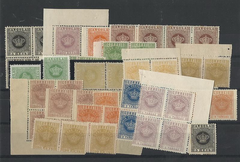 1618.jpg -     Lote:    1618                   Descrição:         Angola, Cabo Verde e Índia. Selos tipo Coroa. Lote composto por selos simples e blocos. Valor de catálogo &euro; 1.000,30. Lote a ver.        Lote       Valor Base:     &euro; 75,00     Valor Venda:     &euro; 80,00       