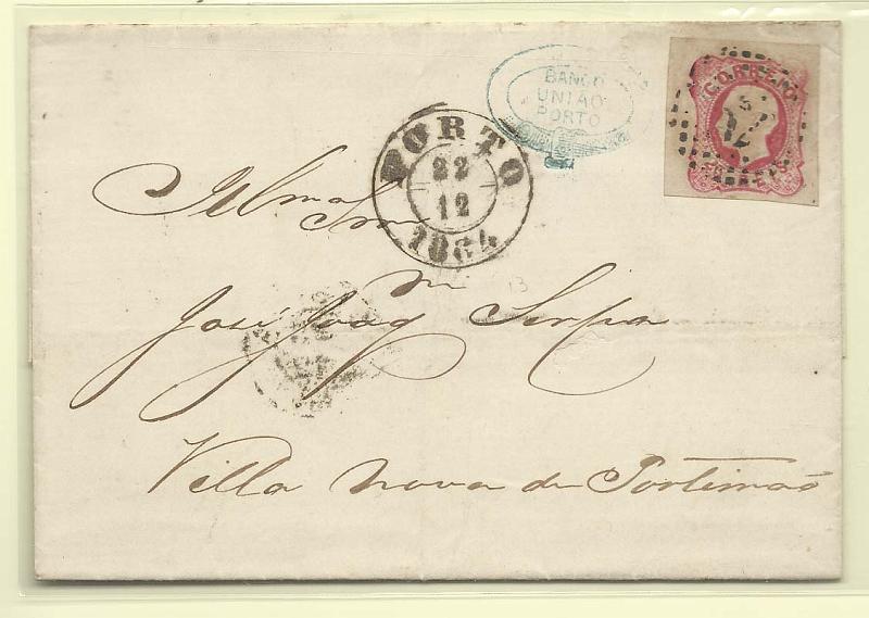 1700.jpg -     Lote:    1700      Lotes pelo Correio       Portugal       Descrição:         1862/64 &mdash; D. Luís I. CE16, 25 reis rosa, com margens largas, em carta circulada do Porto (22.12.64) para Portimão.        Carta       Valor Base:     &euro; 5,00     Valor Venda:     &euro; 5,00       