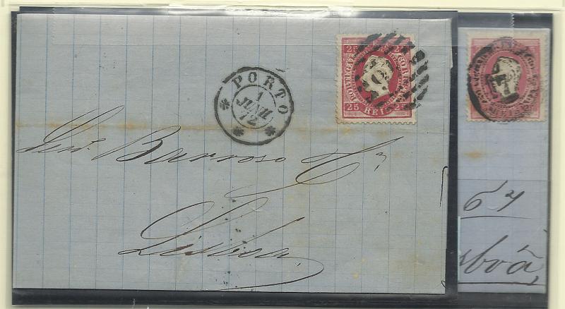 1704.jpg -     Lote:    1704      Lotes pelo Correio       Portugal       Descrição:         1870/76 &mdash; D. Luís I, fita direita. CE40, 25 reis carmim. Lote de duas cartas, uma com selo do cunho X, em papel liso, denteado 12 &frac12;, e outra com selo do cunho XI, papel liso, denteado 13 172. Lote a ver.        Carta       Valor Base:     &euro; 10,00     Valor Venda:     &euro; 10,00       