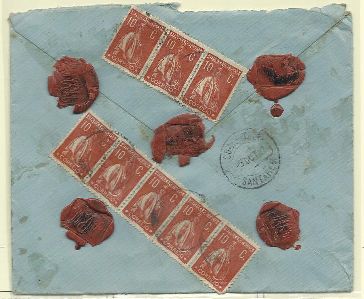 1723.jpg -     Lote:    1723      Lotes pelo Correio       Portugal       Descrição:         1912/25 &mdash; Ceres + Imposto postal "Para os Pobres". Sobrescrito circulado do Entroncamento para Santarém (05.10.27) com 8 selos de 10c CE215 + selo do imposto de  1c CE IP7.        Carta       Valor Base:     &euro; 10,00     Valor Venda:     &euro; 10,00       