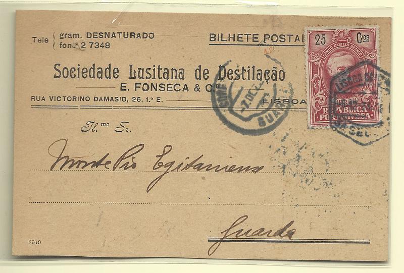 1729.jpg -     Lote:    1729      Lotes pelo Correio       Portugal       Descrição:         1934 &mdash; Selos de recurso. Centenário de Camilo Castelo Branco. CE340, 25c carmim em postal circulado de Lisboa (06.12.34) para a Guarda. Segundo período de circulação.        PI       Valor Base:     &euro; 5,00     Valor Venda:     Retirado     