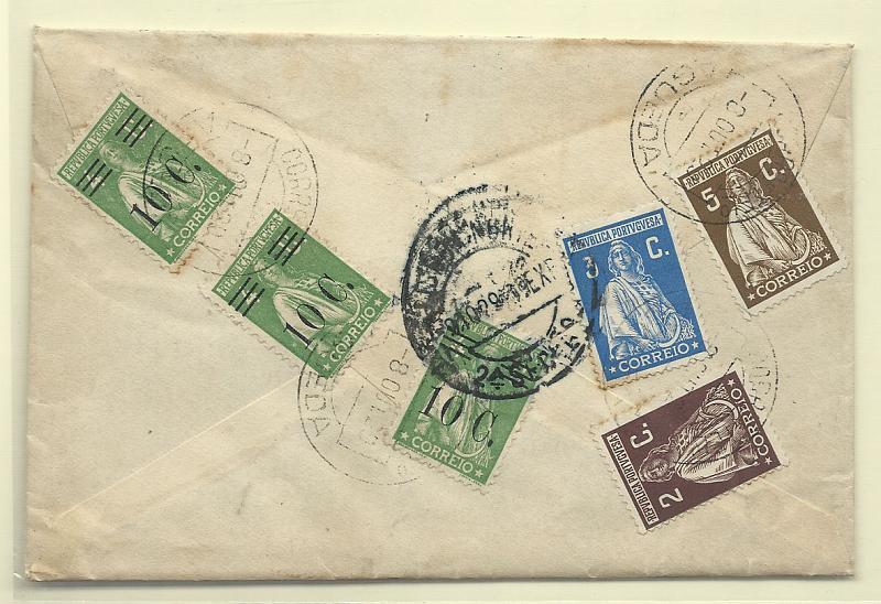 1732.jpg -     Lote:    1732      Lotes pelo Correio       Portugal       Descrição:         19226/28 &mdash; Ceres + Ceres, com sobretaxa. Sobrescrito circulado de Águeda (08.10.29) para Lisboa, com selos de 2, 3 e 5c CE396/7, 399 + 3 selos de 10c s/ 4c verde CE456.        Carta       Valor Base:     &euro; 8,00     Valor Venda:     &euro; 8,00       