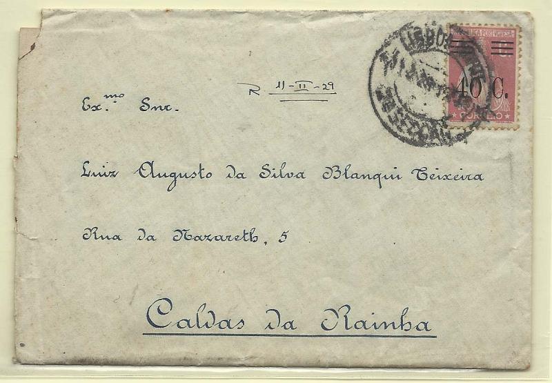 1734.jpg -     Lote:    1734      Lotes pelo Correio       Portugal       Descrição:         1929 &mdash; Ceres, com sobretaxa. CE473, 40c s/ 75c, em sobrescrito circulado de Lisboa (10.02.29) para as Caldas da Rainha (11.02.29).        Carta       Valor Base:     &euro; 10,00     Valor Venda:     Retirado     