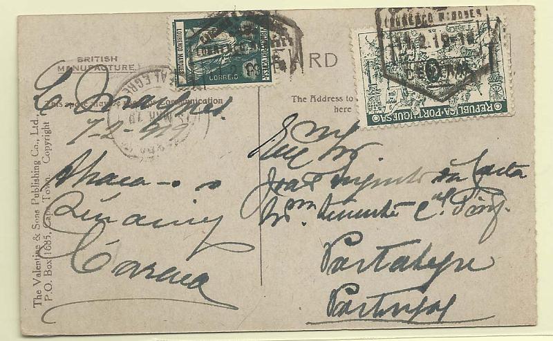 1769.jpg -     Lote:    1769      Lotes pelo Correio       Lourenço Marques       Descrição:         1918 &mdash; Imposto Postal. Taxa de Guerra + Ceres. Postal ilustrado circulado de L. Marques (11.02.19) para Portalegre, com selo de 1c CE155 + 1c CE IP3.        PI       Valor Base:     &euro; 5,00     Valor Venda:     Retirado     