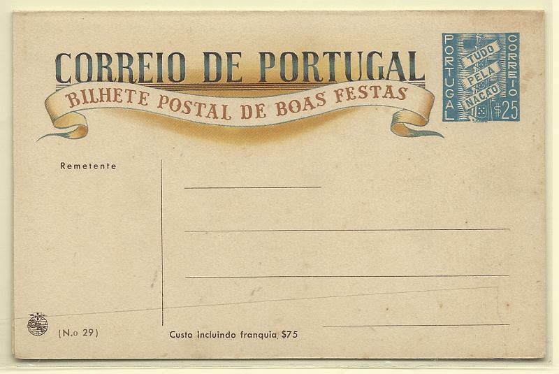 1790.jpg -     Lote:    1790      Lotes pelo Correio       Portugal       Descrição:         1940 &mdash; Boas Festas. Tudo pela Nação. OM90 (n.º 27), $25 azul. Novo        IN       Valor Base:     &euro; 12,00     Valor Venda:     Retirado     