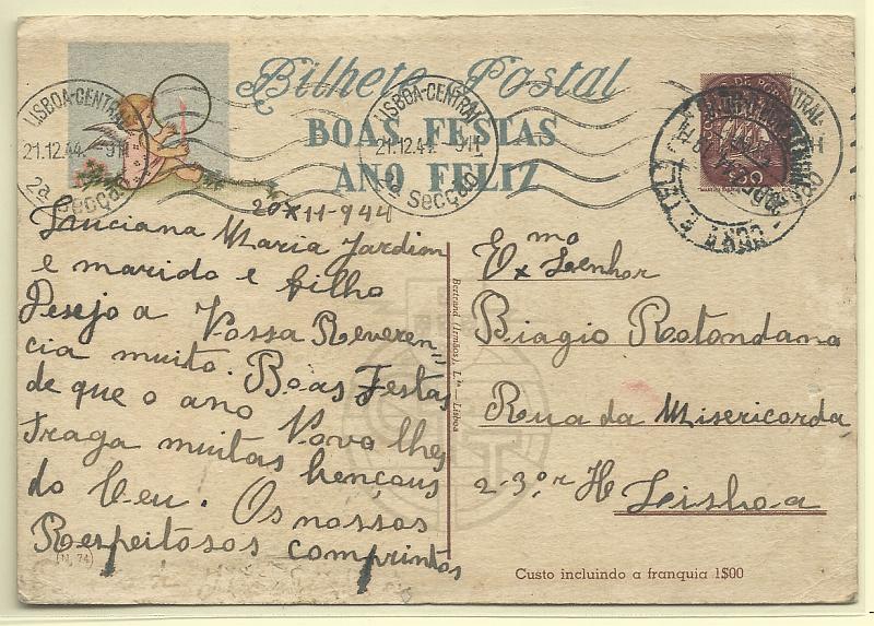 1797.jpg -     Lote:    1797      Lotes pelo Correio       Portugal       Descrição:         1944 &mdash; Boas Festas. Tipo Caravela. OM103 (n.º 74), $30. Circulado com ligeiro defeito.        IC       Valor Base:     &euro; 3,00     Valor Venda:     Retirado     