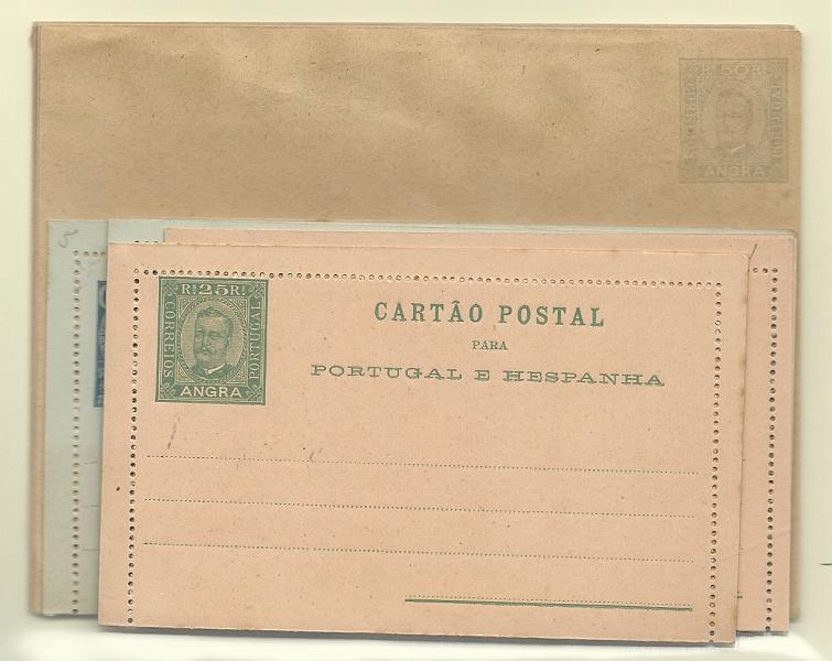 1848.jpg -     Lote:    1848      Lotes pelo Correio       Angra       Descrição:         1893/1902 &mdash; D. Carlos I Diogo Neto + D. Carlos I Mouchon. Sobrescritos + Bilhetes-Cartas. OM &frac14; + OM1/5. Séries completas + dois inteiros repetidos com tonalidades. Bem conservados.        IN       Valor Base:     &euro; 12,00     Valor Venda:     Retirado     