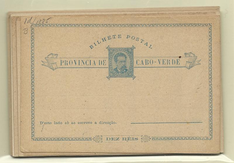 1867.jpg -     Lote:    1867      Lotes pelo Correio       Cabo Verde       Descrição:         1885 &mdash; D. Luís I. OM 1/3. Lote composto por 4 inteiros de 10 reis, 6 de 20 reis e 4 de 30 reis. Variedades de cor, cartolina e composição da chapa. Bem conservados.        IN       Valor Base:     &euro; 12,00     Valor Venda:     &euro; 12,00       