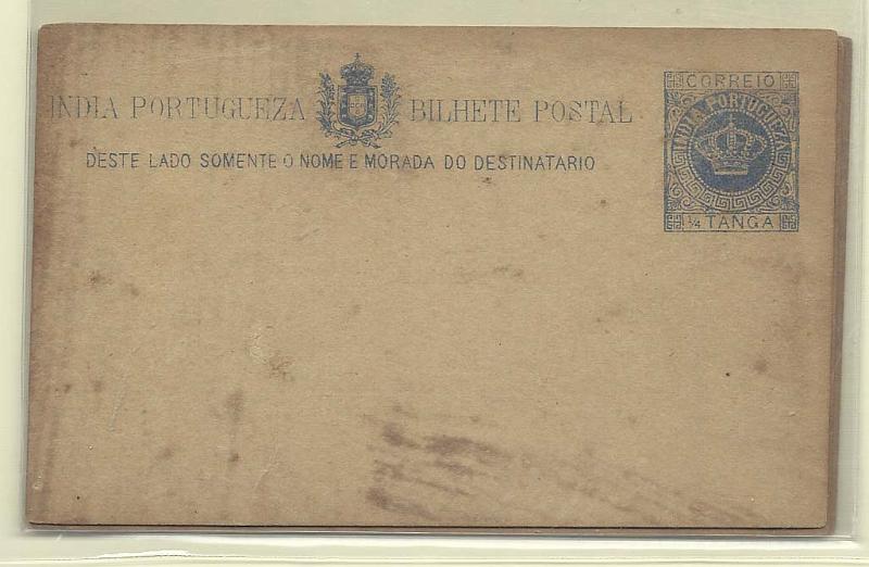 1881.jpg -     Lote:    1881      Lotes pelo Correio       Índia       Descrição:         1882 &mdash; Tipo Coroa. OM1, &frac14; Tanga azul. Lote de 3 inteiros novos, com manchas. Lote a ver.        IN       Valor Base:     &euro; 6,00     Valor Venda:     Retirado     