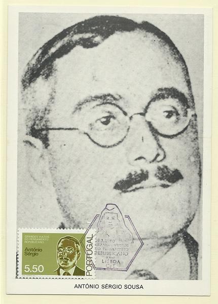 1929.jpg -     Lote:    1929      Lotes pelo Correio              Descrição:         António Sérgio Sousa. Postal ilustrado concordante com selo CE1459, obliterados com carimbo de 1.º dia de circulação (19.03.80).        PM       Valor Base:     &euro; 8,00     Valor Venda:     Retirado     