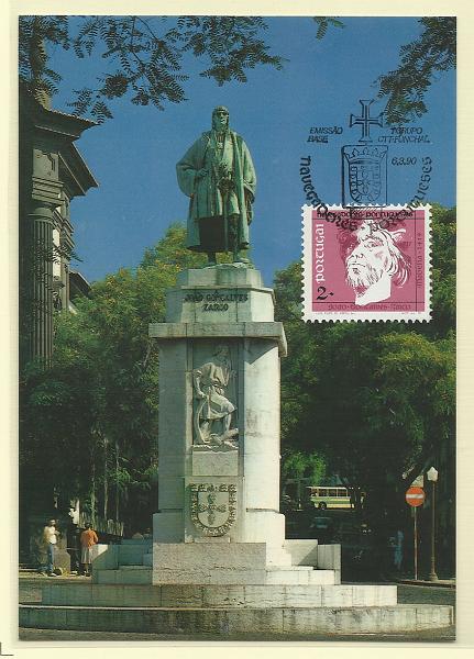 1934.jpg -     Lote:    1934      Lotes pelo Correio              Descrição:         Gonçalves Zarco. Postal ilustrado concordante com selo CE1932, obliterados com carimbo de 1.º dia de circulação do Funchal (06.03.90).        PM       Valor Base:     &euro; 6,00     Valor Venda:     &euro; 6,00       