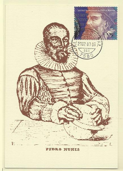 1953.jpg -     Lote:    1953      Lotes pelo Correio              Descrição:         Pedro Nunes. Postal ilustrado concordante com selo CE2855, obliterados com marca de dia de Alcácer do Sal (06.03.02).        PM       Valor Base:     &euro; 6,00     Valor Venda:     Retirado     