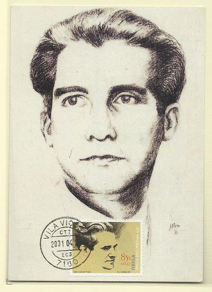 1956.jpg -     Lote:    1956      Lotes pelo Correio              Descrição:         Bento de Jesus Caraça. Postal ilustrado concordante com selo CE2742, obliterados com marca de dia de Vila Viçosa (24.04.01).        PM       Valor Base:     &euro; 10,00     Valor Venda:     Retirado     