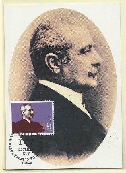 1957.jpg -     Lote:    1957      Lotes pelo Correio              Descrição:         Miguel Bombarda. Postal ilustrado concordante com selo CE2736, obliterados com carimbo de 1.º dia de circulação de Lisboa (20.02.01).        PM       Valor Base:     &euro; 12,00     Valor Venda:     Retirado     