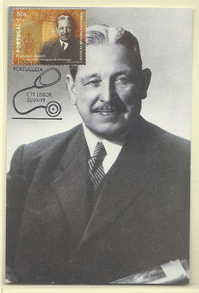 1961.jpg -     Lote:    1961      Lotes pelo Correio              Descrição:         Francisco Gentil. Postal ilustrado concordante com selo CE2629, obliterados com carimbo de 1.º dia de circulação de Lisboa (20.09.99).        PM       Valor Base:     &euro; 10,00     Valor Venda:     Retirado     