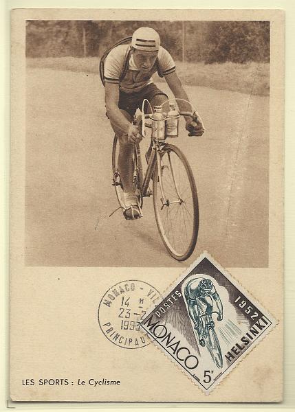 2001.jpg -     Lote:    2001      Lotes pelo Correio              Descrição:         Mónaco &mdash; Ciclismo. Postal ilustrado concordante com selo de 5F Yv387, obliterados com marca de dia do Mónaco (23.02.53).        PM       Valor Base:     &euro; 25,00     Valor Venda:     Retirado     