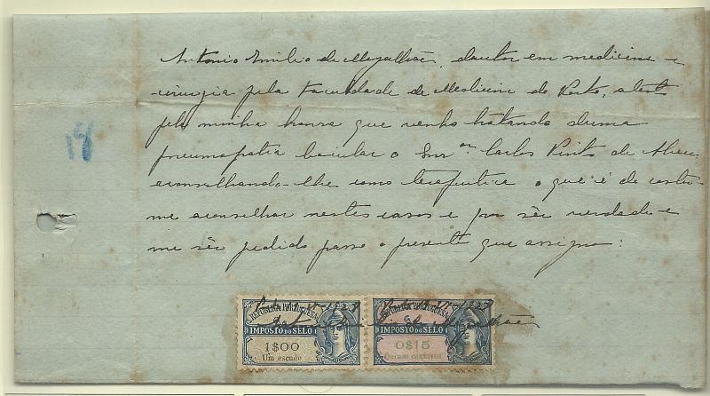 2099.jpg -     Lote:    2099      Lotes pelo Correio              Descrição:         Fiscais. Atestado médico passado em 13 de Dezembro de 1928 no Porto,  em meia folha de papel selado de 1$50 com estampilhas do imposto do selo de 0$06, 0$10, 0$15, 0$30 e 1$00. Documento com manchas.        DOC       Valor Base:     &euro; 4,00     Valor Venda:     Retirado     