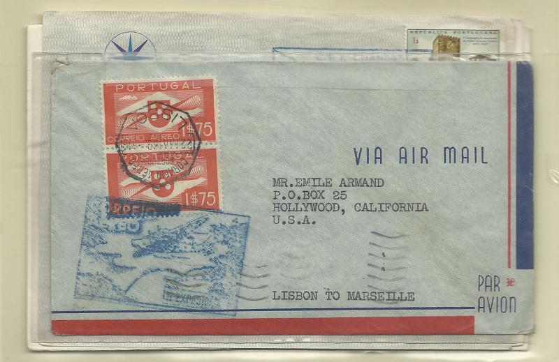 2112.jpg -     Lote:    2112      Lotes pelo Correio              Descrição:         Correio aéreo. Lote composto por 4 sobrescritos de primeiros voos e correspondentes carimbos comemorativos: NY-Marselha (percurso Lisboa-Marselha), Varig &mdash; Luanda - R. Janeiro; Tap &mdash; 2 sob rescritos Luanda-Lisboa.        Lote       Valor Base:     &euro; 6,00     Valor Venda:     Retirado     