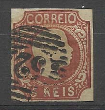 2148.jpg -     Lote:    2148      Lotes pelo Correio       Portugal       Descrição:         1856/58 &mdash; D. Pedro V. Cabelos anelados. CE10, 5 reis castanho amarelo. Margens curtas. Valor de catálogo &euro; 250,00.        O       Valor Base:     &euro; 25,00     Valor Venda:     Retirado     