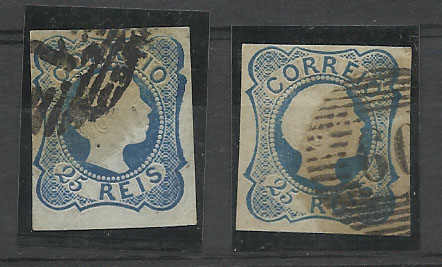 2149.jpg -     Lote:    2149      Lotes pelo Correio       Portugal       Descrição:         1855/56 &mdash; D. Pedro V. Cabelos lisos. CE 6/7. Lote de dois selos de 25 reis azul dos cunhos I e II. Margens curtas. Valor de catálogo &euro; 95,00.        O       Valor Base:     &euro; 26,00     Valor Venda:     Retirado     