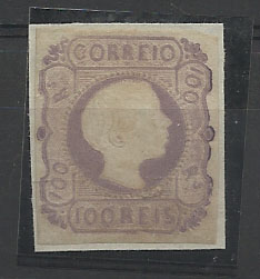2150.jpg -     Lote:    2150      Lotes pelo Correio       Portugal       Descrição:         1855/56 &mdash; D. Pedro V. cabelos lisos. CE9, 100 reis lilás. Margens curtas. Regomado. Valor de catálogo &euro; 170,00.        RG**       Valor Base:     &euro; 40,00     Valor Venda:     Retirado     