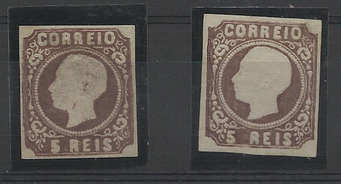 2153.jpg -     Lote:    2153      Lotes pelo Correio       Portugal       Descrição:         1862/64 &mdash; D. Luís. CE14, 5 reis castanho, margens curtas. Lote de 2 selos dos cunhos II e III. Valor de catálogo &euro; 16,60.        O       Valor Base:     &euro; 12,00     Valor Venda:     Retirado     