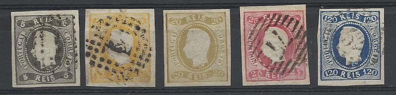 2158.jpg -     Lote:    2158      Lotes pelo Correio       Portugal       Descrição:         1866/67 &mdash; D. Luís I. Fita curva, não denteados. Lote de 5 selos usados de 5, 10, 20, 25 e 120 reis CE19/22, 26. Valor de catálogo &euro; 532,60.        O       Valor Base:     &euro; 25,00     Valor Venda:     &euro; 25,00       