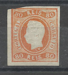 2161.jpg -     Lote:    2161      Lotes pelo Correio       Portugal       Descrição:         1866/67 &mdash; D. Luís I. Fita curva, não denteados. CE24, 80 reis laranja. Selo sem goma com duas margens curtas, uma delas fendendo a moldura.        *       Valor Base:     &euro; 12,00     Valor Venda:     Retirado     
