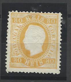 2166.jpg -     Lote:    2166      Lotes pelo Correio       Portugal       Descrição:         1870/76 &mdash; D. Luís I, fita direita. CE42, 80 reis laranja, denteado 12 &frac12;, papel porcelana.        *       Valor Base:     &euro; 15,00     Valor Venda:     Retirado     