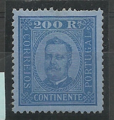 2178.jpg -     Lote:    2178      Lotes pelo Correio       Portugal       Descrição:         1892/93 &mdash; D. Carlos I tipo Diogo Neto. CE79, 200 reis azul s/ azul, denteado 12 172. Denteado superior irregular. Valor de catálogo &euro; 280,00.        **       Valor Base:     &euro; 26,00     Valor Venda:     &euro; 26,00       